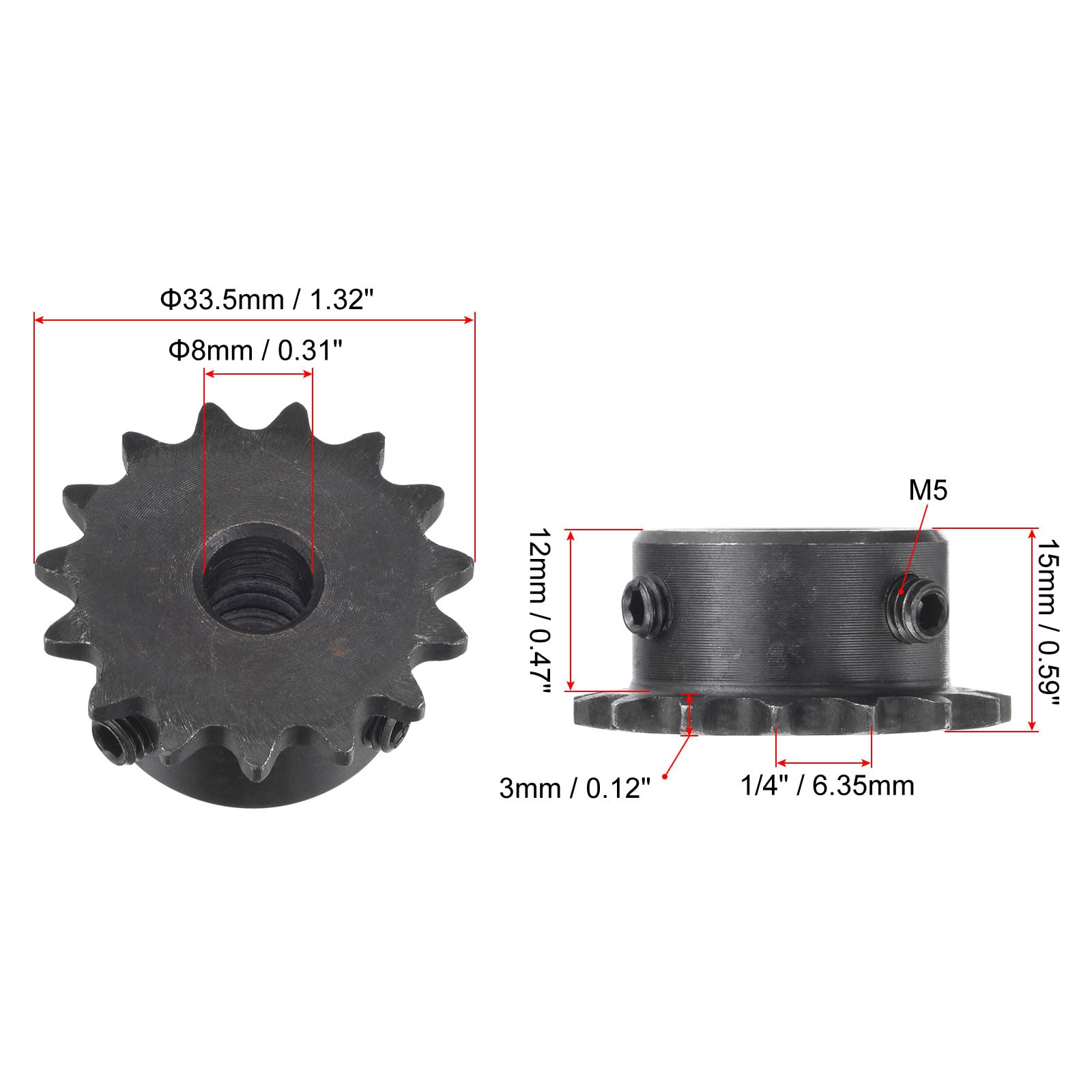 uxcell #25 Chain Roller Sprocket, 8mm Bore 1/4