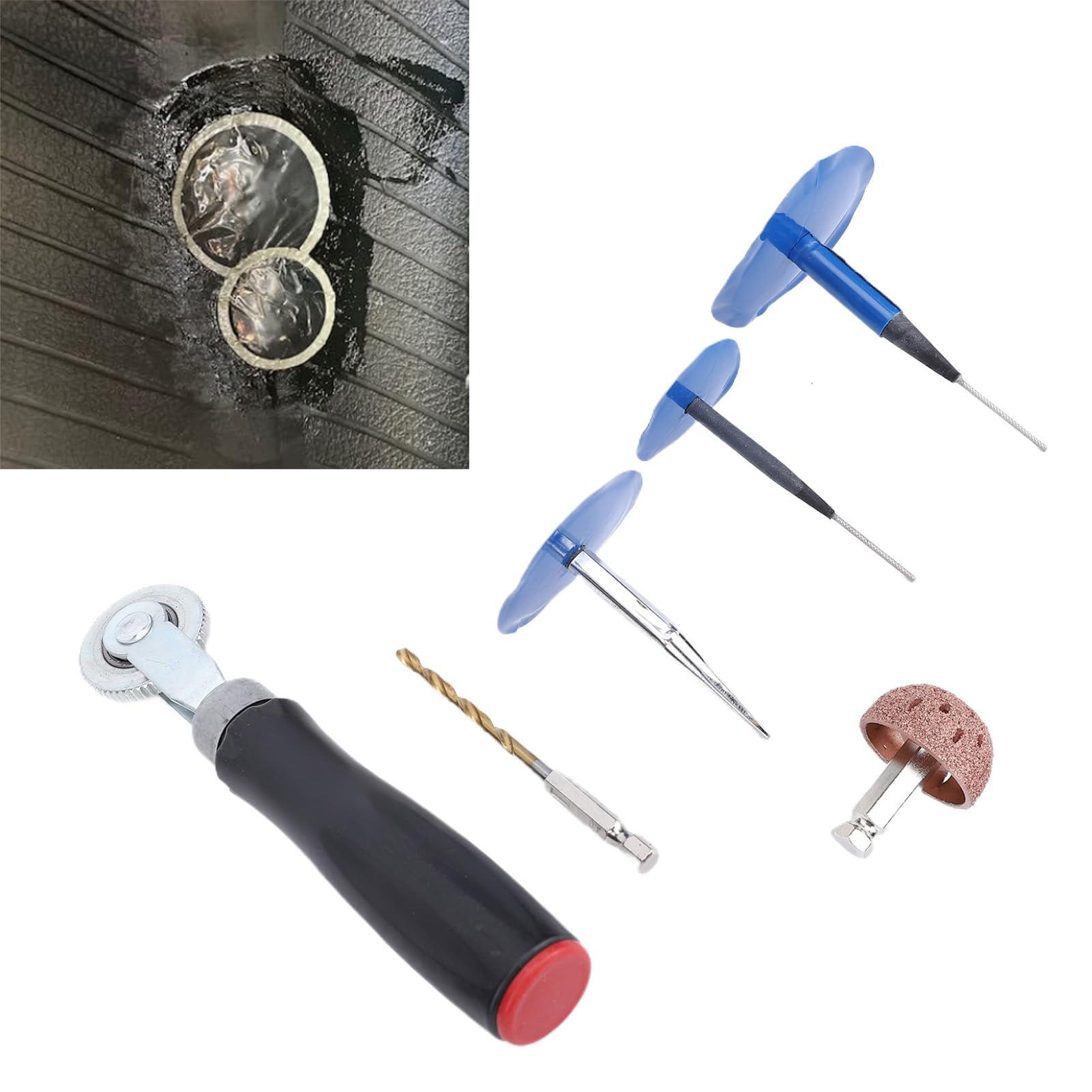EMUKOEP Langlebiger Reifenreparatur -Patch -Werkzeuge -Kit mit Wolfram -Leichtmetallrad, Steckerwalze, 4 -mm -Bohrer für Autos, Lastwagen, Fahrräder, Roller