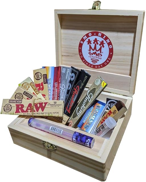 Rolling Supreme T3 Size Solid Pine Rolling Box Complete with Premium Smokers Accessories - Gift Set by SMO-KING