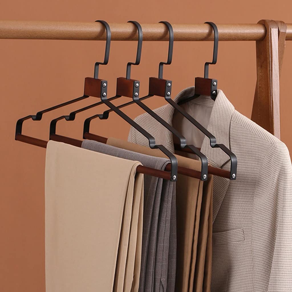 Set di 5 grucce per abiti, 10 pezzi, in legno antiscivolo, in acciaio inossidabile, combinazione di metallo, negozio di abbigliamento, negozi commerciali per uso domestico (nero 5)
