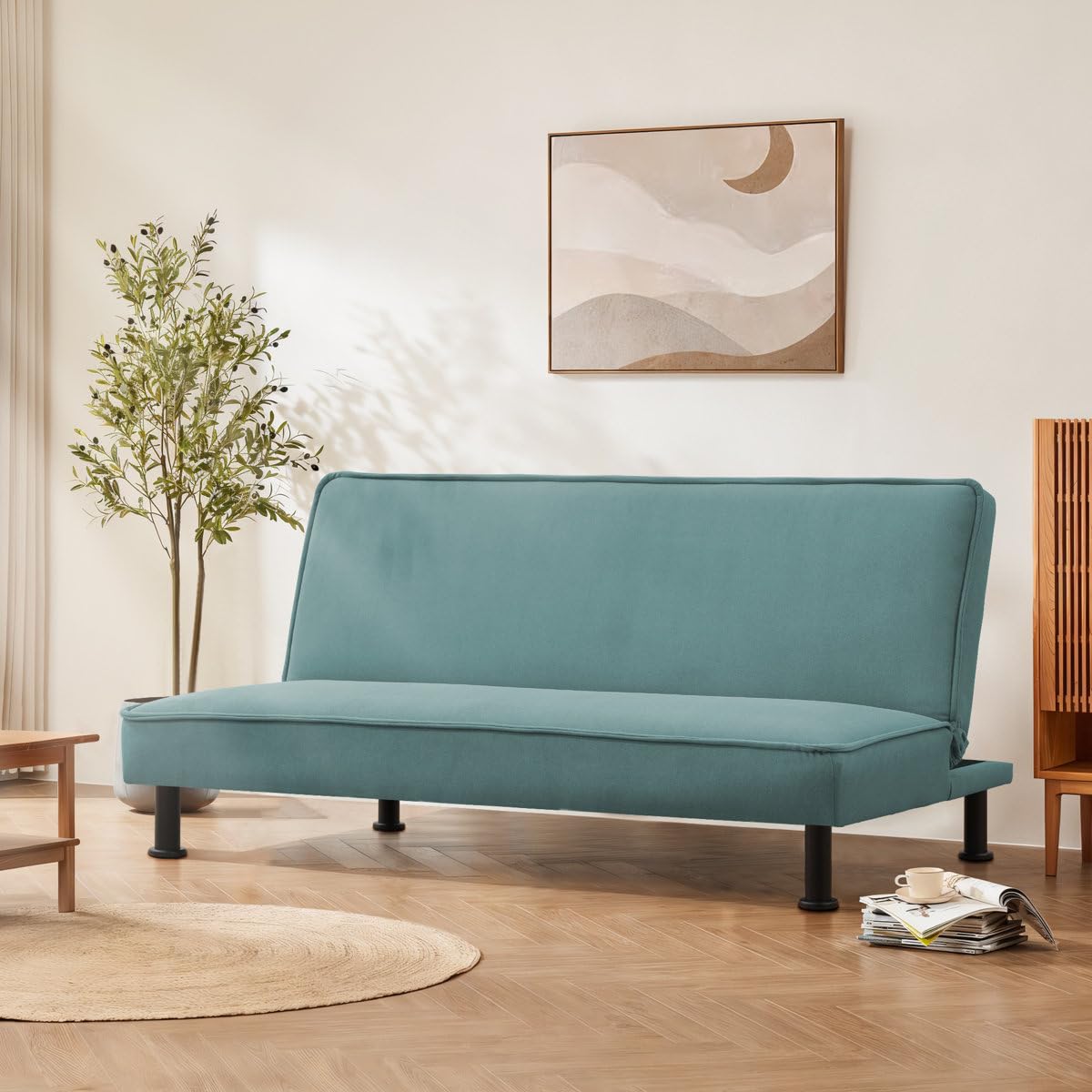 Cyrus Sofa Cuma Bed Convertible Sleeper Futon Sofa Bed Small Euro Lounger Daybed Couch for Living Room Bedroom Flannel Size 64 Inches Color Green-image-46