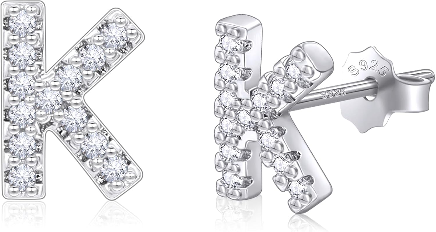 AILUOR Initial Stud Earrings for Women, Sterling Silver CZ Initial Letter Stud Earrings for Women 14K Gold Plated Simulated Diamond Hypoallergenic Alphabet Letter Earrings for Women Birthday Gifts Jewelry