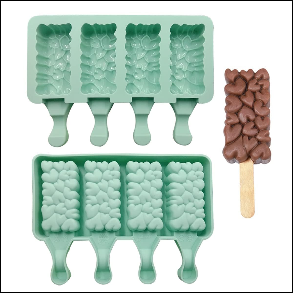 Heart Silicone cakesicle Mould 4 Cavity Heart Shape Popsicle Mold Ice Pop Makers Ice Cream Kulfi Candy Lolly for Children & Adults Choco bar Magnum Mould (Pack of 1)