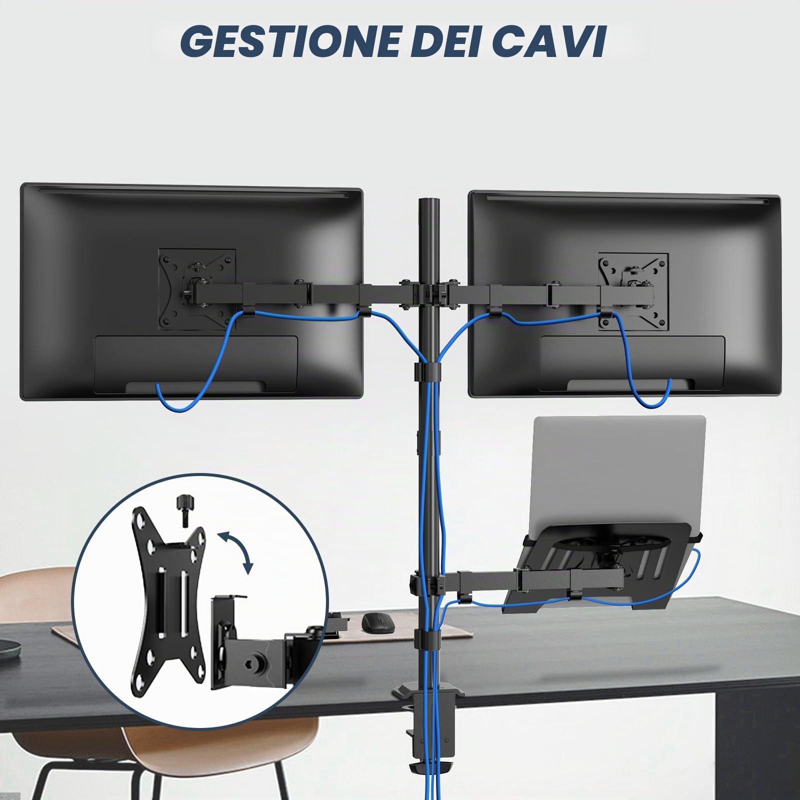 WORLDLIFT Supporto per doppio monitor e supporto per laptop adatto a due monitor da 17 a 32 pollici e laptop da 10 a 15 pollici, supporto regolabile extra alto, capacità di peso per braccio, 9 kg,