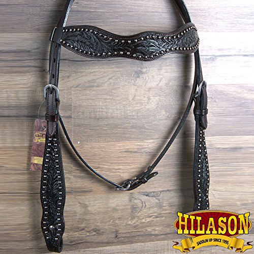 Hilason Western Horse Headstall Bridle American Leather Black Acorn Tool #TOP1