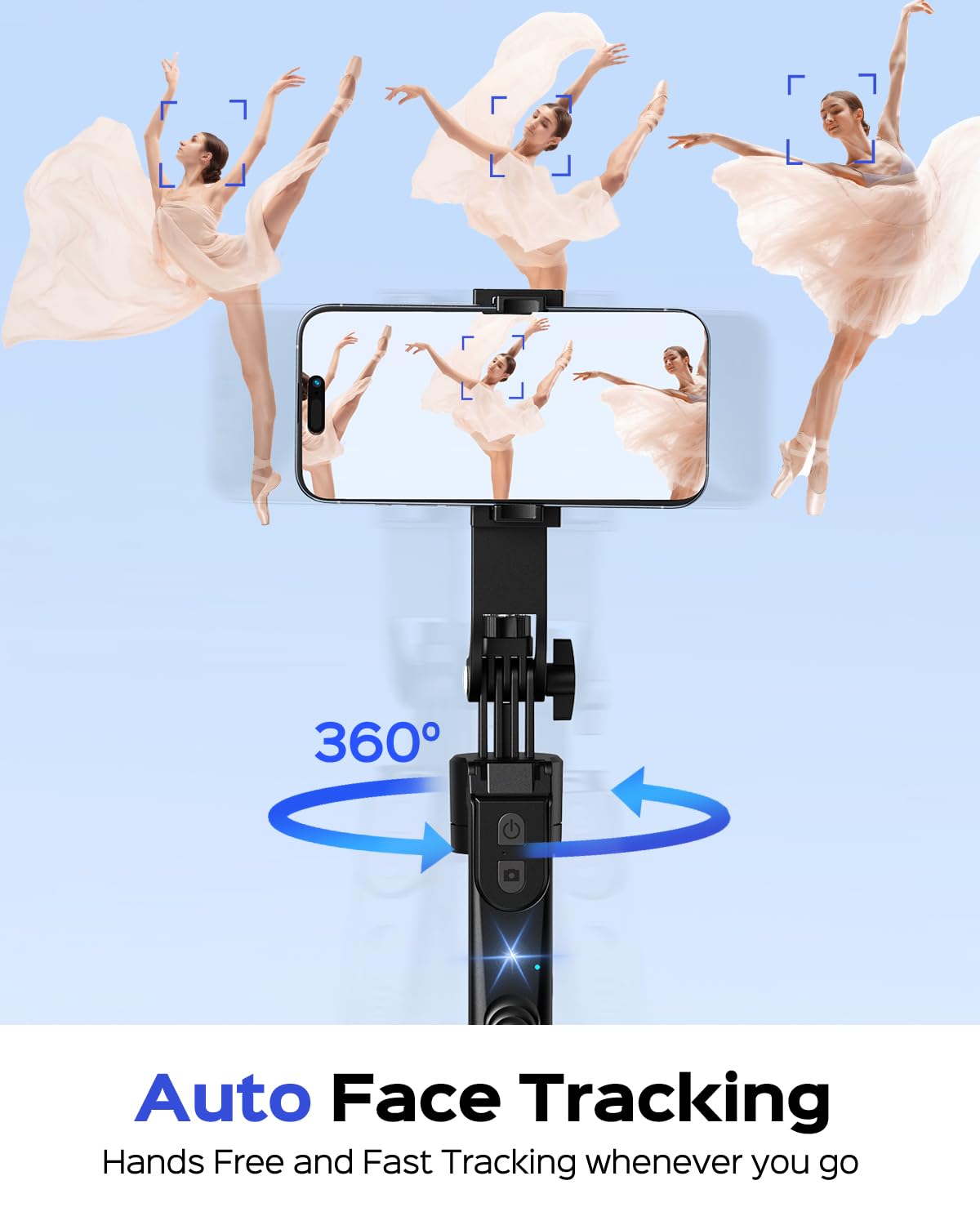 NEMOVA Trípode de seguimiento facial automático de 68 pulgadas para iPhone, trípode de teléfono con rotación de 360° con control remoto inalámbrico y soporte para teléfono, palo selfie para Android