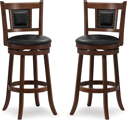 Giantex Juego de 2 taburetes de bar giratorios de 30.5 pulgadas de altura de barra con respaldo ergonómico, asiento acolchado suave, patas de madera