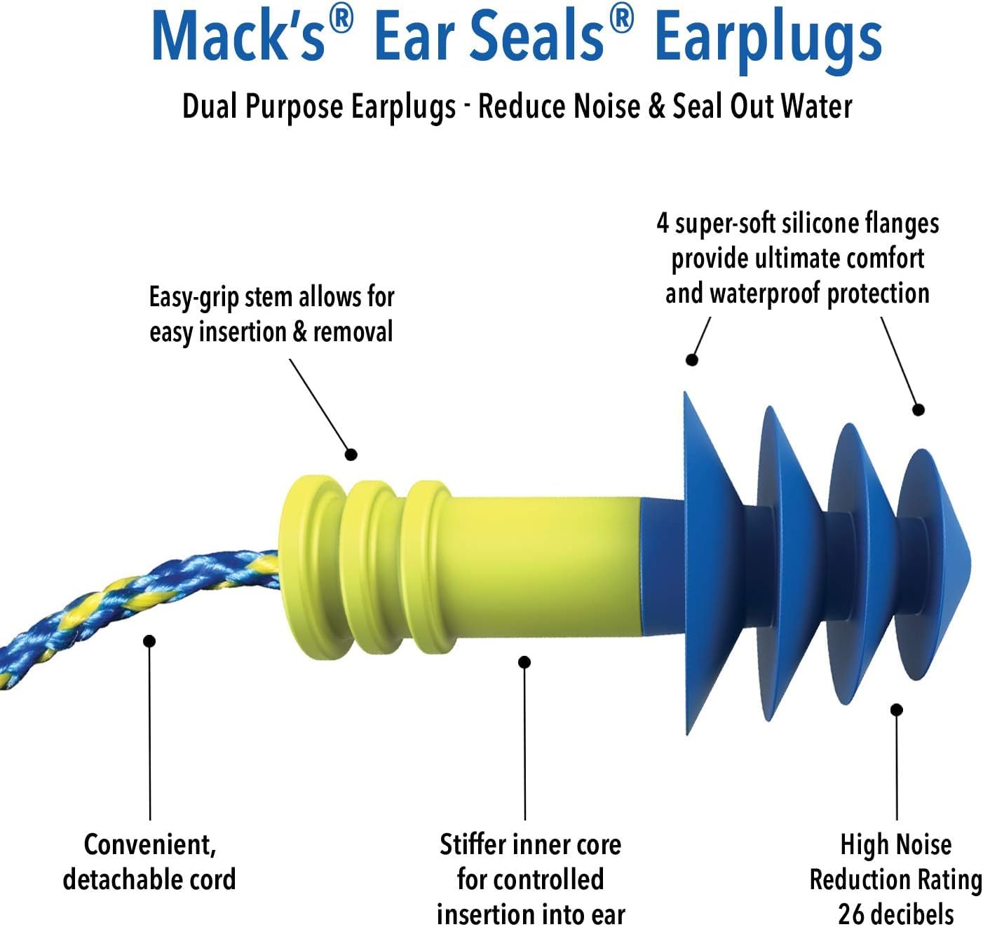 Mack's Ear Seals Dual Purpose Earplugs 1 Pair (Pack of 6)