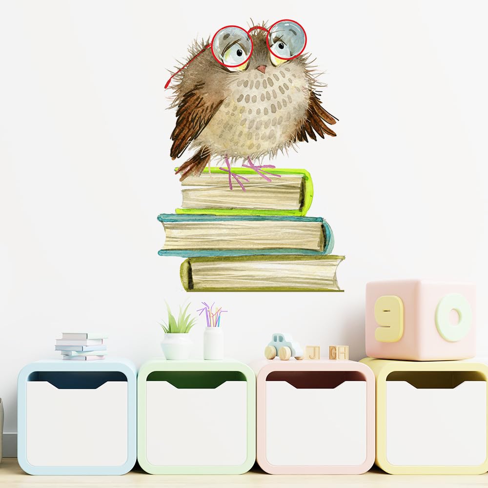HGDESIGN® Wandtattoo Wandaufkleber Eule auf Bücher Buch Kind