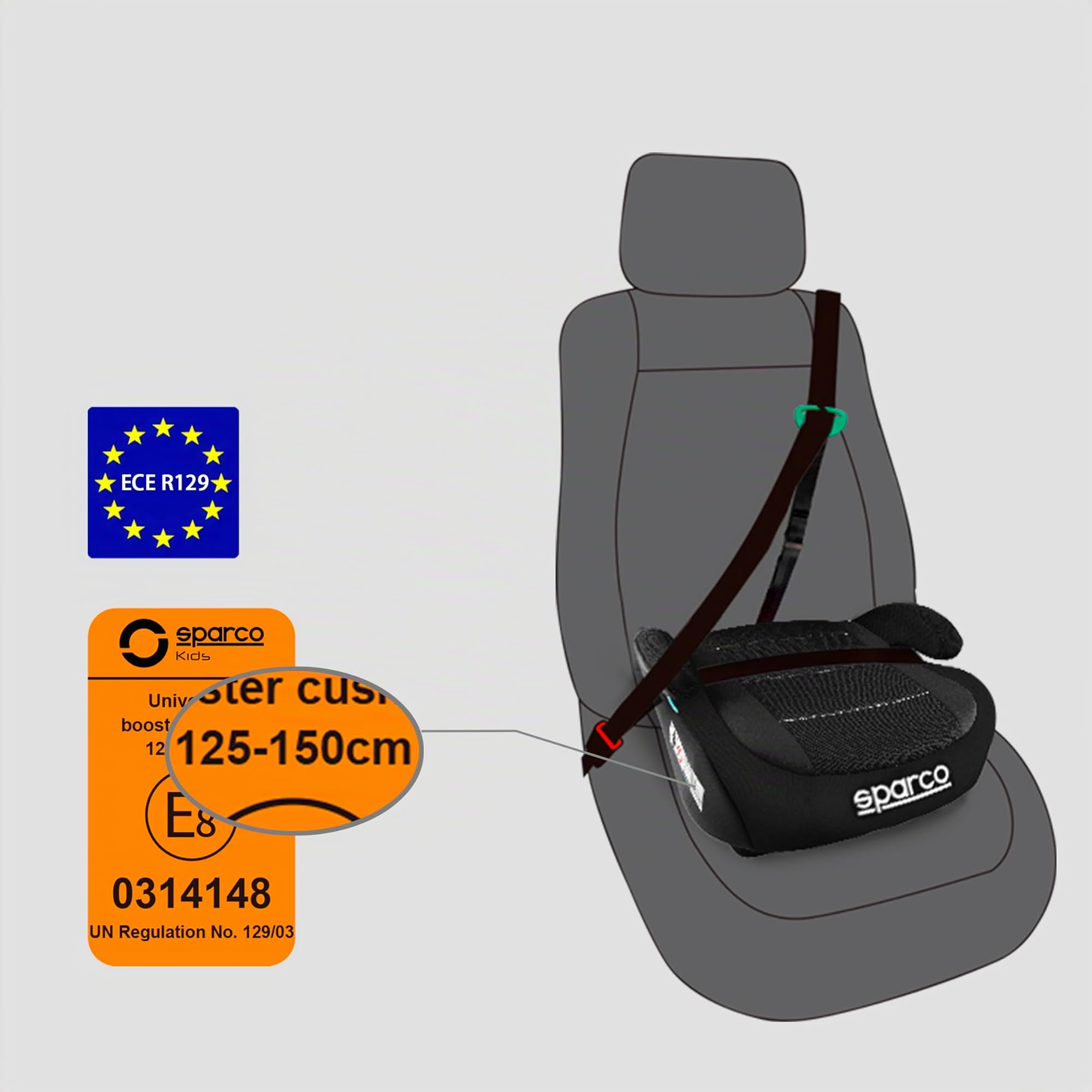 Sparco Rialzo auto ISOFIX R129/03 125-150 cm 6-12 anni senza schienale