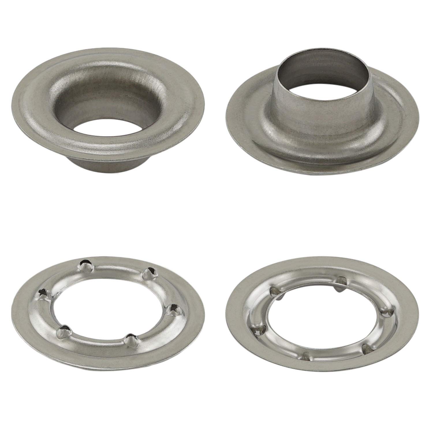 Juego de prensa de ojales con prensa de impacto de resorte, herramienta de ojal DIN y 50 ojales DIN 7332 de 16 mm, plata, acero inoxidable, prensa manual, ojales metálicos, bricolaje,