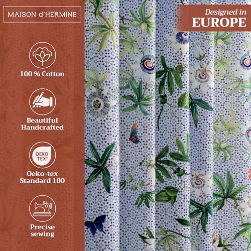 Image of Maison d' Hermine Curtains for Living Room 100% Cotton 124 inch Length One Panel Light Filtering Curtains for Bedroom Windows with Rod and Loop Pockets Drapes (Passiflora, 50 inch W x 124 inch L)