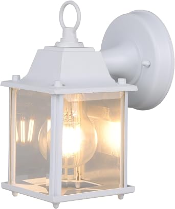 Outdoor Light Fixture, Classic Die-Cast Aluminum & Tempered Glass Porch Light for House, E26 Base 60W Max Waterproof Wall Lantern for Front Door Garage Garden, ETL Qualified, White, 1 Pack