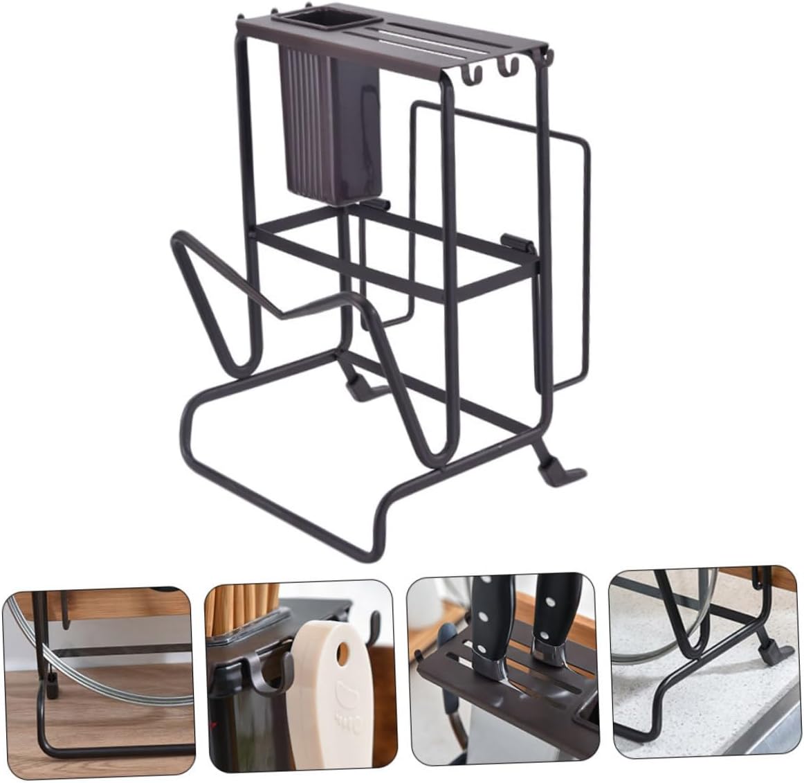 GLEAVI 1pc Multi-functional Kitchen Cutter Holder and Storage Rack for Chopping Boards and Utensils Sturdy Versatile Organization for Kitchen Counter Black