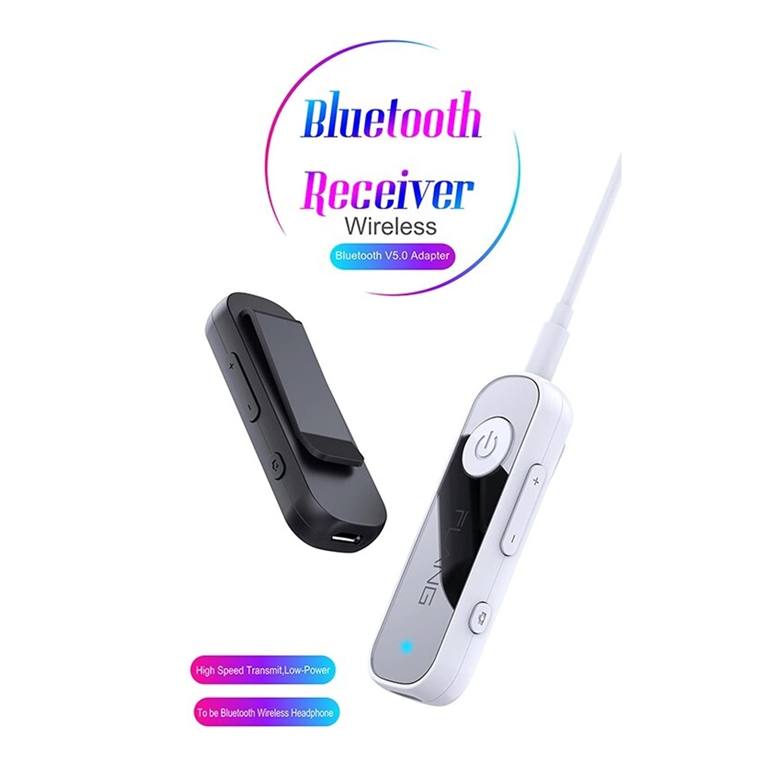 Adapter audio Bluetooth. Odbiornik Bluetooth 5.0 3,5 mm AUX. Jack Wireless Audio Adapter Stereo HandsFree Call & Mic Clip Bluetooth Zestaw samochodowy do słuchawek (Color Name : White)
