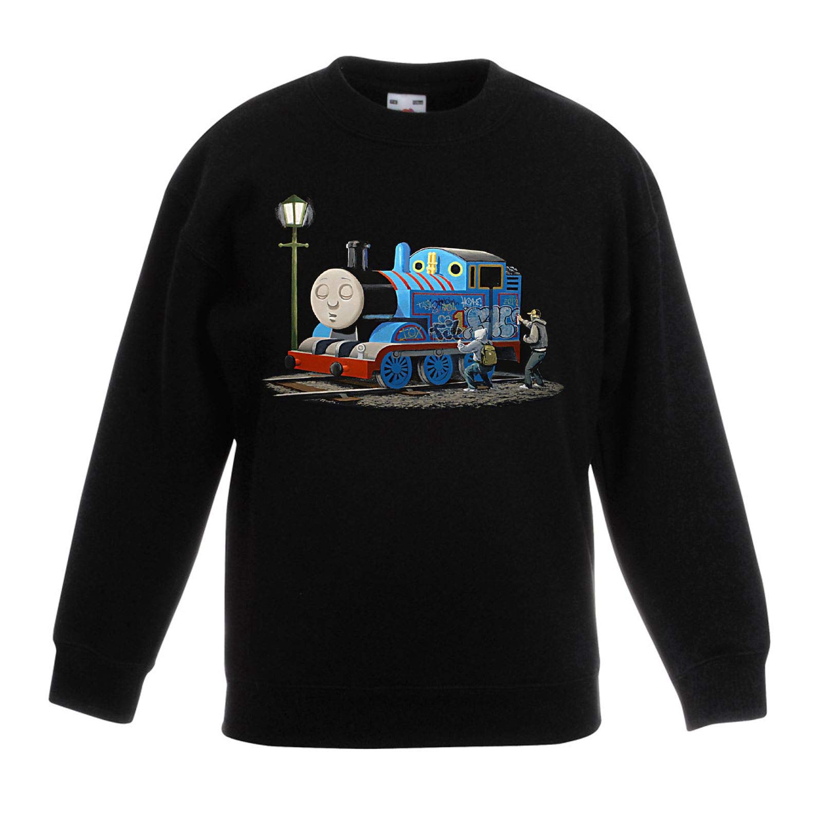 Tribal T-Shirts Banksy Thomas The Tank Engine Graffiti Children's Toddler Kids Sweatshirt Jumper (12 to 13, Black)