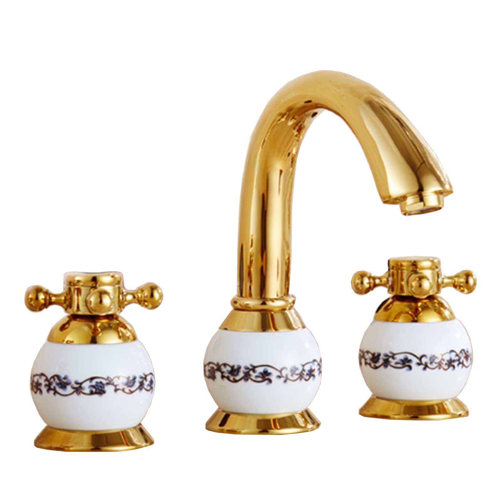 Robinet lavabo salle 3 trous noir et laiton mitigeur deux poignées pour vasque