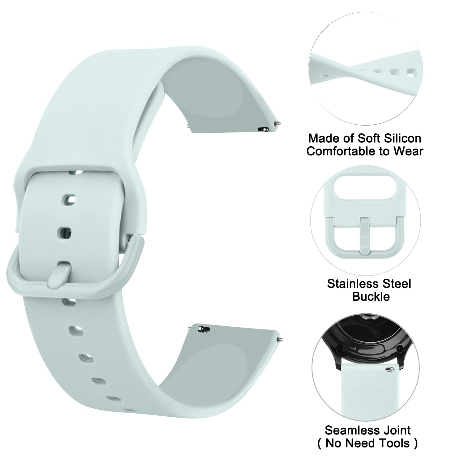 Mugust Wymienny pasek 20mm 22mm do smartwatch, miękki silikonowy Quick Release dla 20mm 22mm męski i damski zegarek