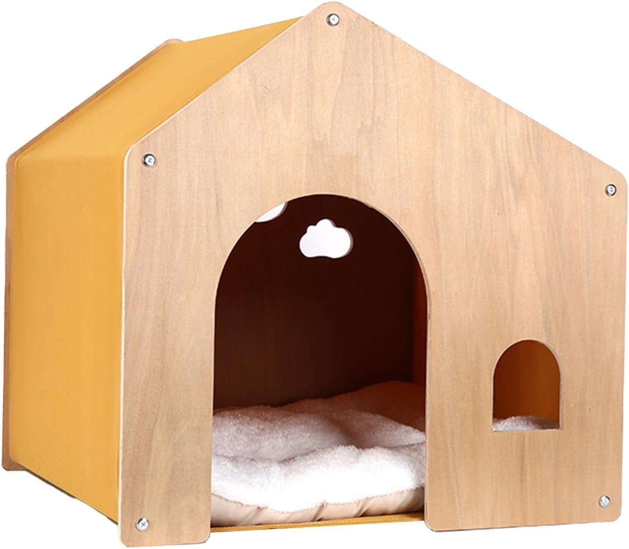 Amazon | 木製ペットハウス ペットハウス 犬の犬小屋 天然木 オールシーズン対応 換気 通気性 クローズドデザイン 木製の犬小屋 快適 ...