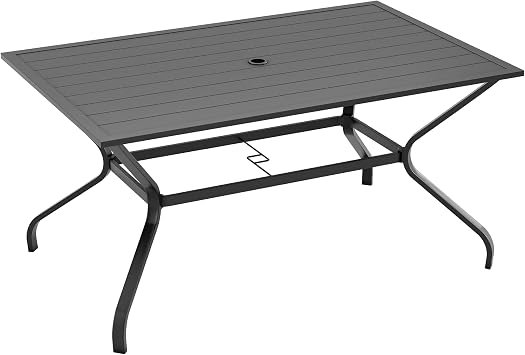 UDPATIO 59"38" Metal Outdoor Dining Table All-Weather Resistant with Umbrella Hole Furniture for Patio, Black, 1 Table