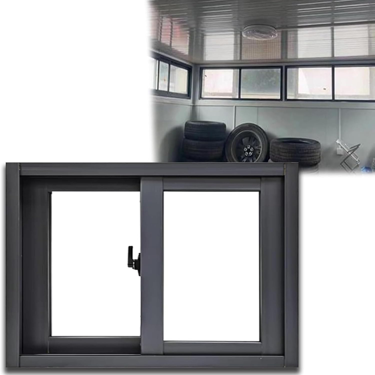 47x19in/119x48cmBlackFlush Mount Horizontal Sliding Window, Large Replacement Windows with Tempered Glass and Screen Mobile Locking Household for Basement Bathroom Garages Restaurant Chicken Coops