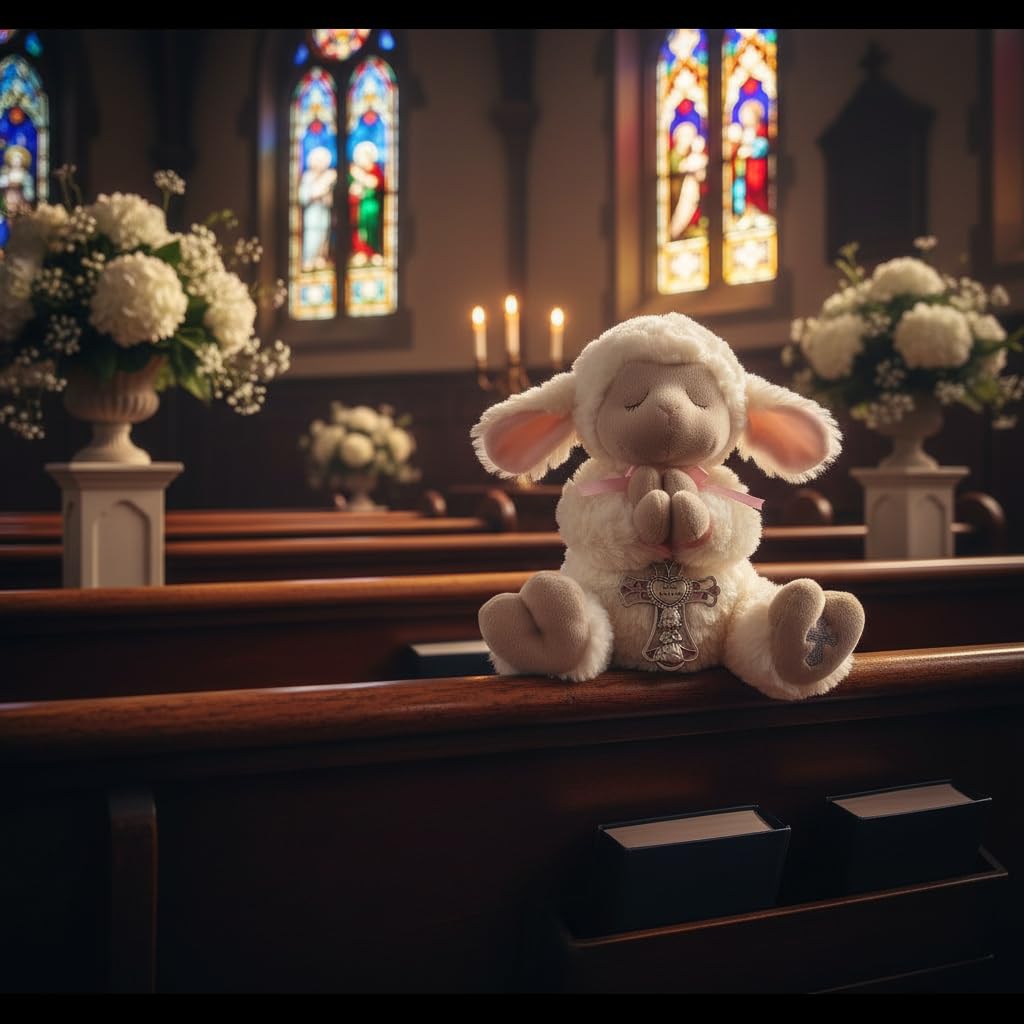 Ganz Serenity Lamb with Crib Cross Christening or Baptism Gift, Pink