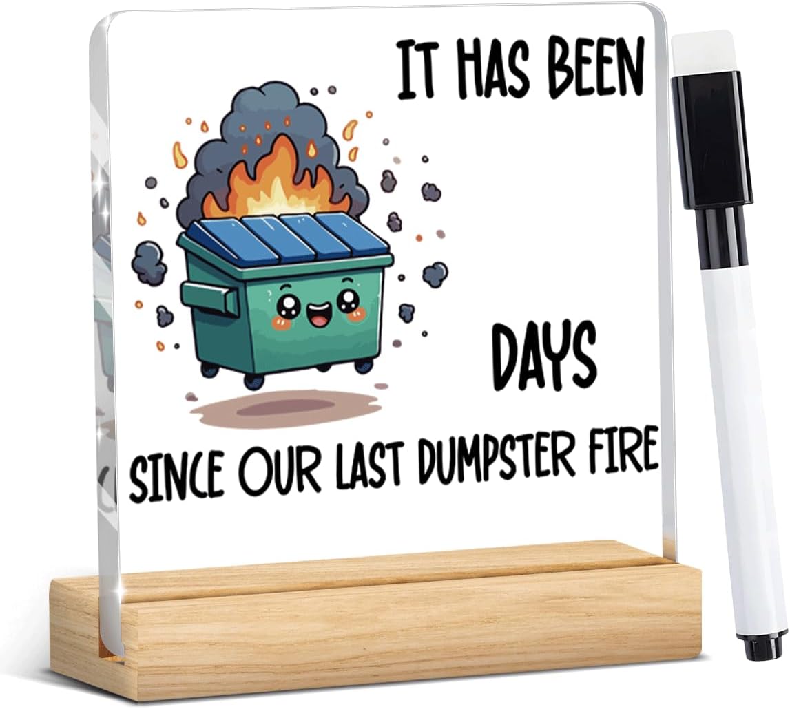 Dumpster Fire Desk Accessories, Funny Dumpster Fire Desk Decor for Office Home Room, Gifts for Boss Man Woman Colleague Friend Acrylic 4 x 4 Inches