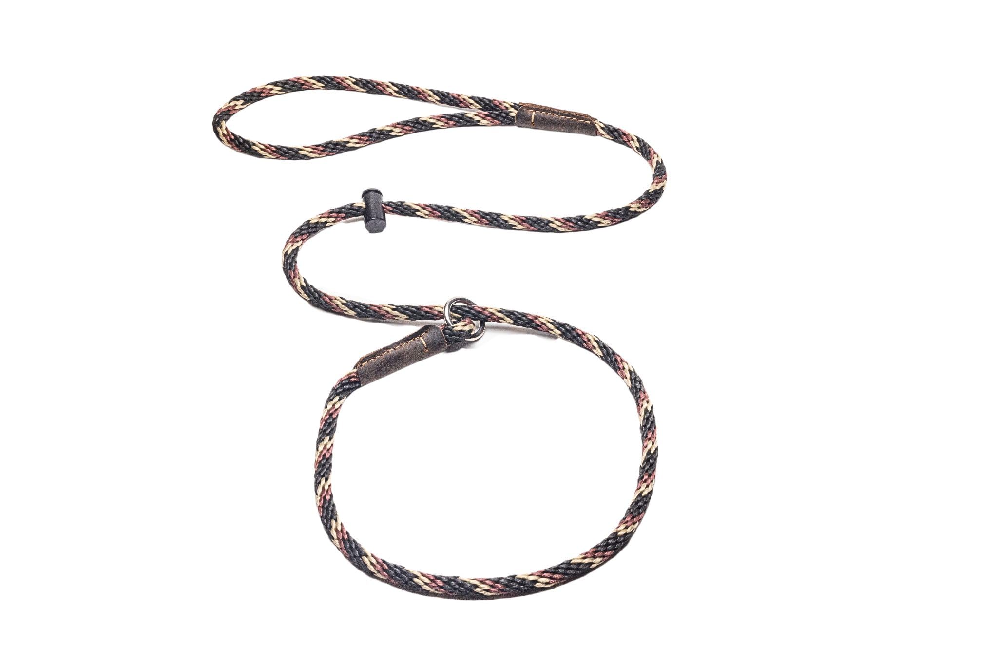 Slip lead/PREMIUM/professional dog training leash/8mm PP rope with the push button snug stopper and hand-stitched leather binding /4-6 feet (6 Feet, Black/Brown/Beige)