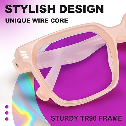 Miniatura 5 de VISOONE Lentes rectangulares TR90 con bloqueo de luz azul para computadora con aspecto preppy para mujeres y hombres Cougar, Carne del suelo