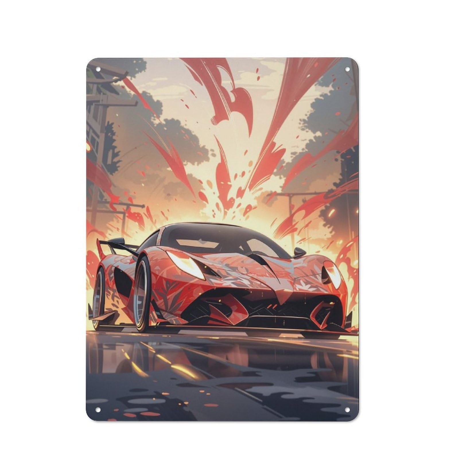 Junmoney Red Sports Car With Splash Everyday Metal Gift Sign 40X30cm, Room Wall Plaque For Home, Shop, Pub Or Studio Wall