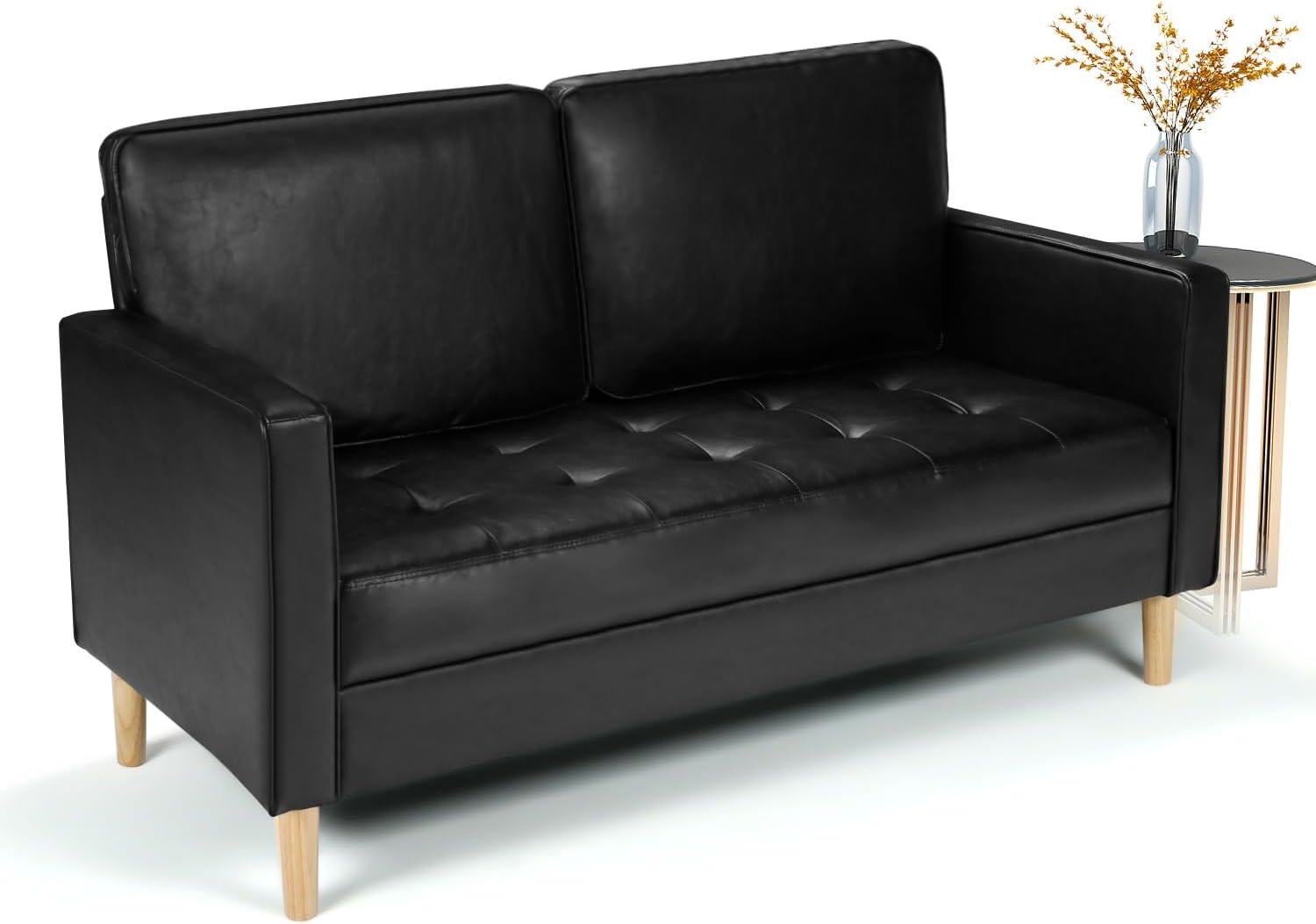Amazon.com: AILEEKISS 57'' Mid-Century Loveseat Faux Leather Sofa Couch ...