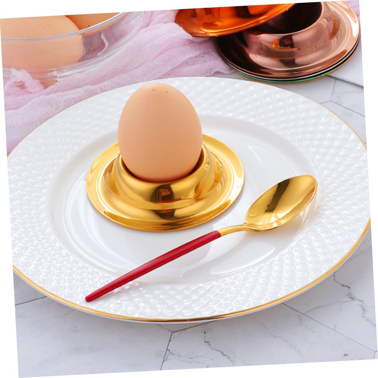 6pcs Stainless Steel Cup Holder Elegant Breakfast Rack for Kitchen Golden Silver Stable Base Design for Easy to Clean