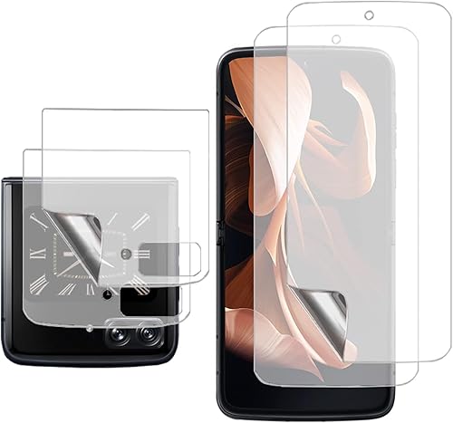 (2 juegos de 4 unidades para Moto Razr Plus 2023, paquete de 2 protectores de pantalla interiores + 2 protectores de pantalla exteriores de película