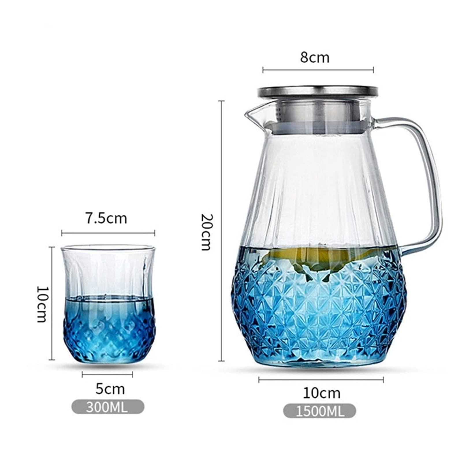Jarra de Agua Transparente para Nevera, Jarra de Agua, Tetera, Tapa de Acero Inoxidable para Agua, té, Zumo de Frutas, Jarra de Cristal para Limonada y té hela