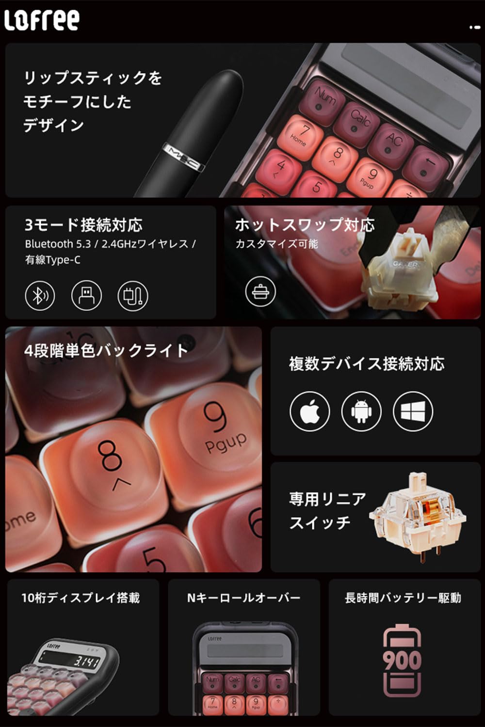 Amazon | Lofree Lipstick ロフリー 電卓 + テンキー ナンバーパッド