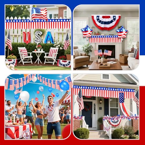 Tryly 4th of July Golf Cart Decorations Kit, Patriotic Parade Golf Cart Decor - Foil Fringe Garland, Pleated Fan Flag, Flag Windsock,Tinsel Garland, Flags Balloons for Independence Day Memorial Day