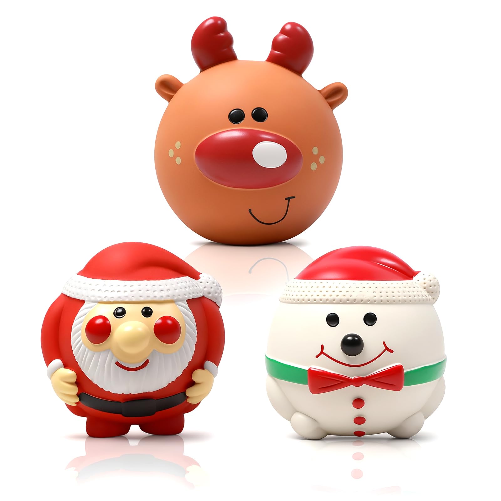 SCHITEC 3 Pack Small Christmas Dog Toys, Latex Squeaky Dog Chew Toy, Interactive Pet Toys for Puppy Small Medium Dogs, Funny Santa, Reindeer, Snowman for Xmas Gift