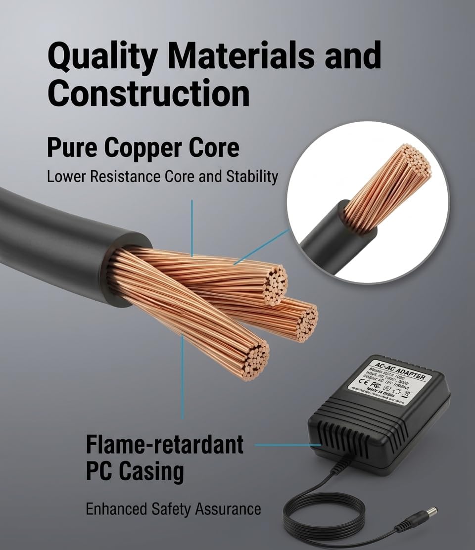 12V AC Power Adapter Transformer Replacement for K12-700, 120V Input to Output 12VAC 700mA 800mA 1000mA (1A) Class 2 Power Supply Cord Charger PSU with 5.5x2.5mm Barrel Connector