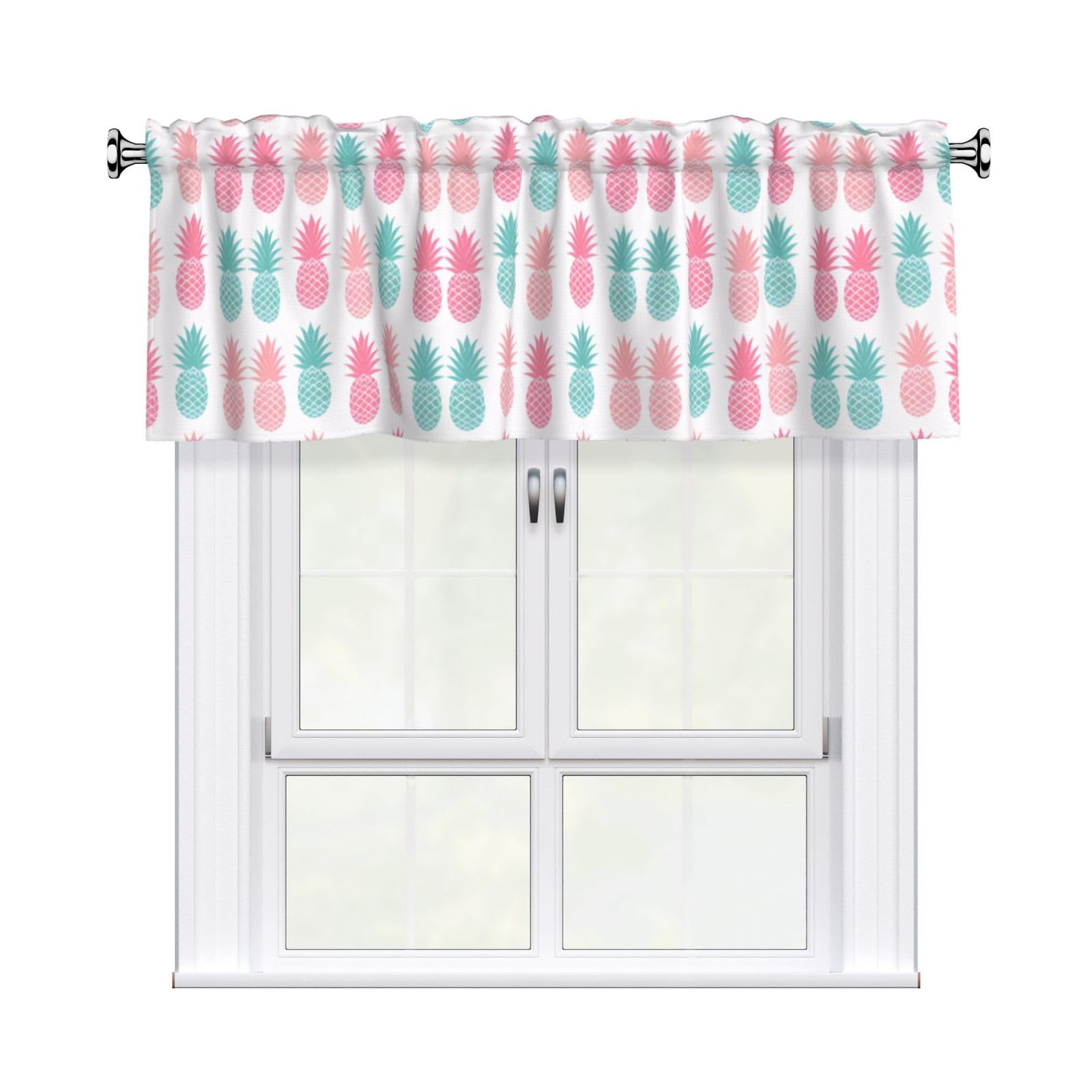WHJSHOP Summer Pineapple Prints Curtain Valance 54x18in - Peach Skin Kitchen Window Layer, Filtered Light & Quick-Install Rod Pocket Cover