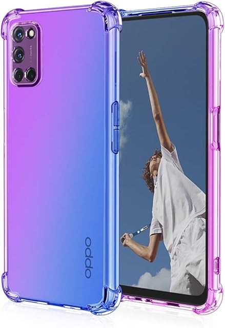 HAOTIAN Case for OPPO A52/A72/A92 Case, Gradient Color Ultra-Slim Crystal Clear Anti Smudge Silicone Soft Shockproof TPU + Reinforced Corners Protection Phone Cover (Purple/Blue)