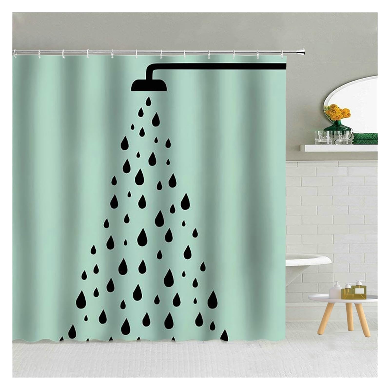 Rideau Douche Rideau de Douche Simple, Noir et Blanc, Motif de gouttelettes d'eau, en Tissu Polyester, for Salle de Bain, Suspendu, décoration de Maison(2447J,300x180cm-118x70in)