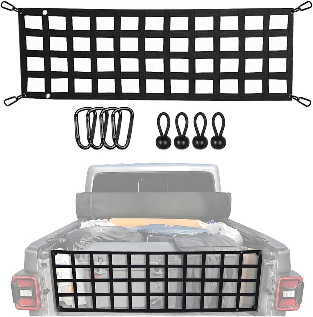 Tailgate Net, 59" x 17.7" Heavy Duty Full Size Stretchable Truck Cargo Netting Organizer with Hook, Adjustable Elastic Truck Mesh Tail Gate Extender Net, Universal for Pickup