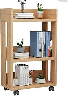 Fashion Bookshelf Three-Layer Bookshelf MDF Bookcase Removable with Spinner Wheels Rack Bookcase Bedroom Living Room Decoration Bookshelves not Shaking