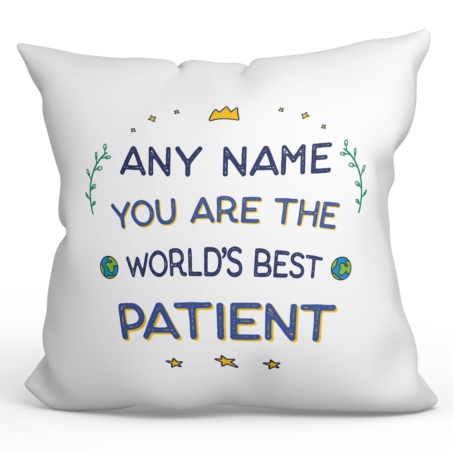 MUGFFINS Personalised Cushion for PATIENT Padding included - in English - World's Best - Funny custom gift - Pillow: cover and filling 15.7x15.7 inches — image 1