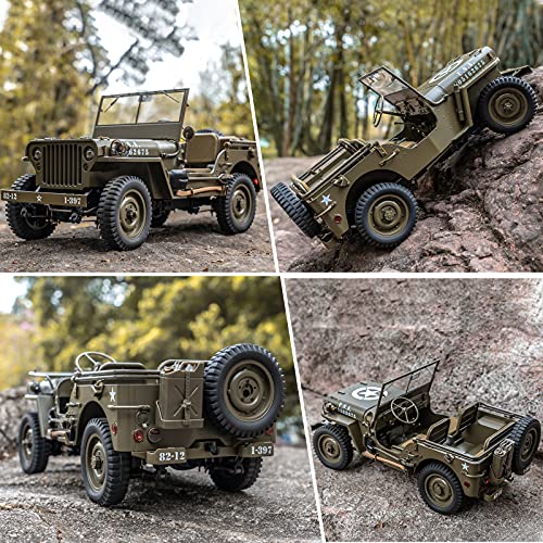 Wowrc Rochobby 1/12 1941 Mb Scaler Rc Jeep, 4X4 Hobby Grade Rtr Rc Car Mini Rc Rock Crawler Military, 2.4Ghz Rc Truck With 180 Brushed Motor, Led Lights, Battery And Usb Charger For Adults #TOP5