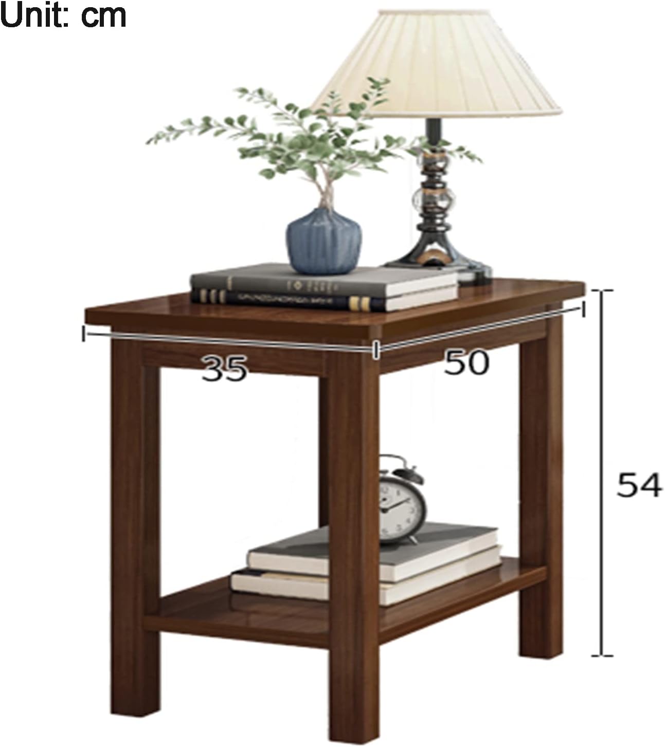 Side Table/End Table,with 2-Tier Storage Shelfmodern Mid Century Sleek Rectangular Design Bedroom Officesofa Table,Brown