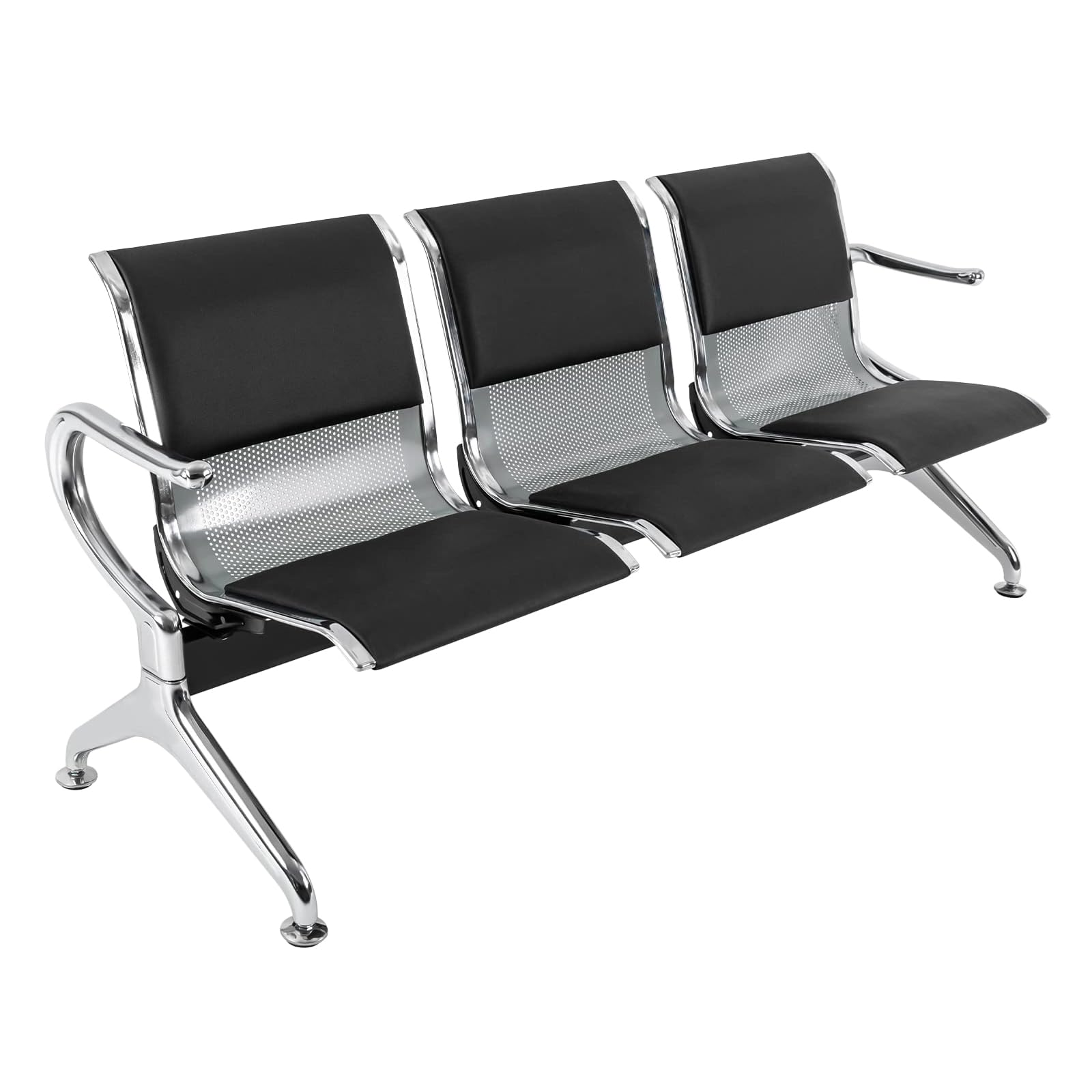 ASerZenith 3-Seat Leather Reception Bench With Armrests - Comfortable Waiting Room Chairs For Offices, Airports, Hospitals, And Banks.,3 Seat