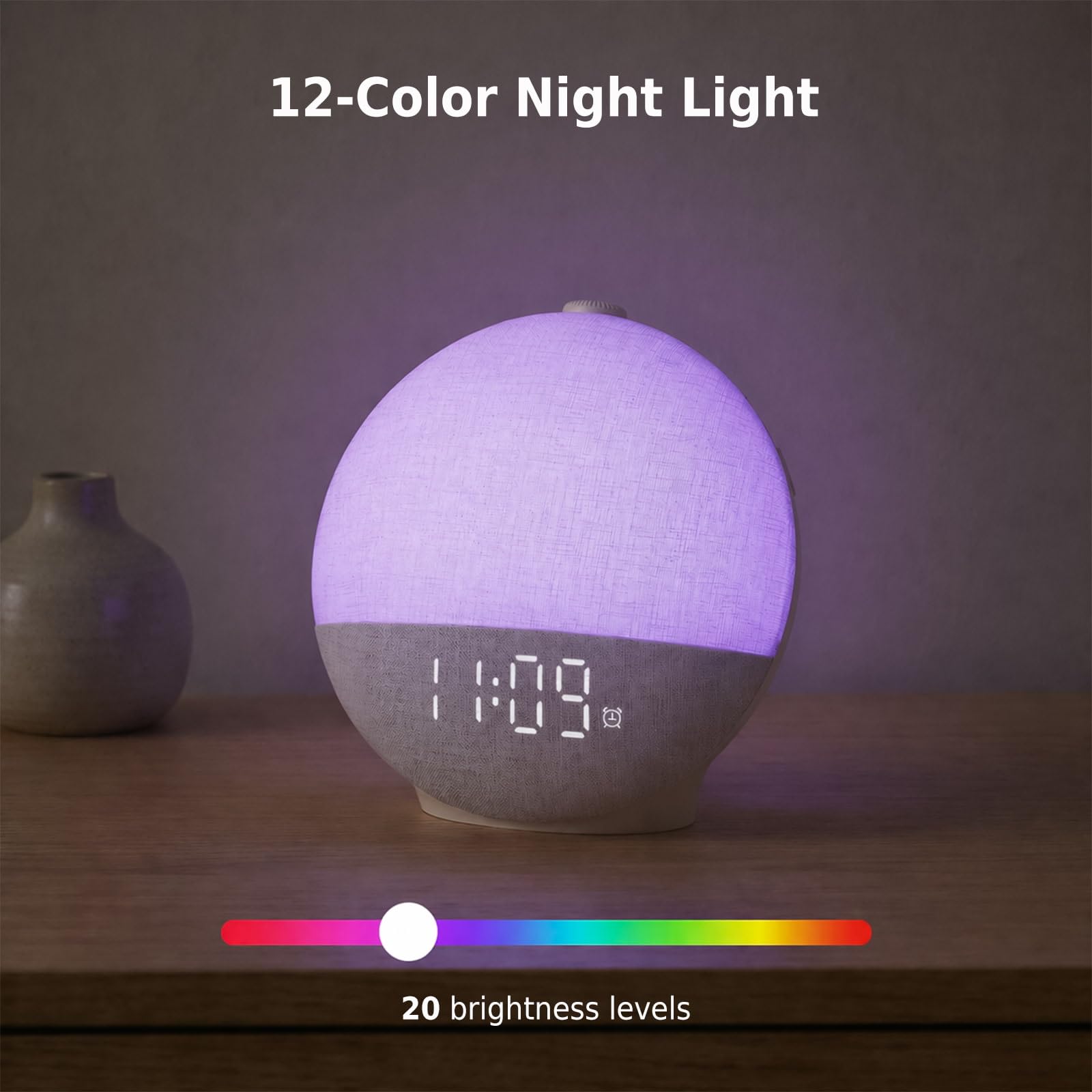 Reloj despertador Sunrise con máquina de sonido, luz natural de despertar con luz nocturna, 30 sonidos de sueño, altavoz Bluetooth, reloj despertador de máquina de ruido blanco para