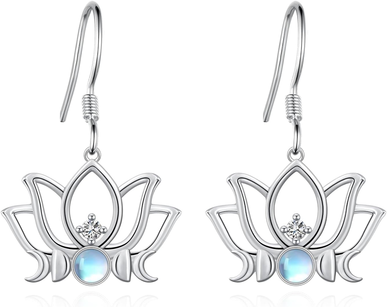 Lotus Earrings 925 Sterling Silver Moonstone Lotus Flower Dangle Earrings Yoga Lotus Jewelry Gifts for Women
