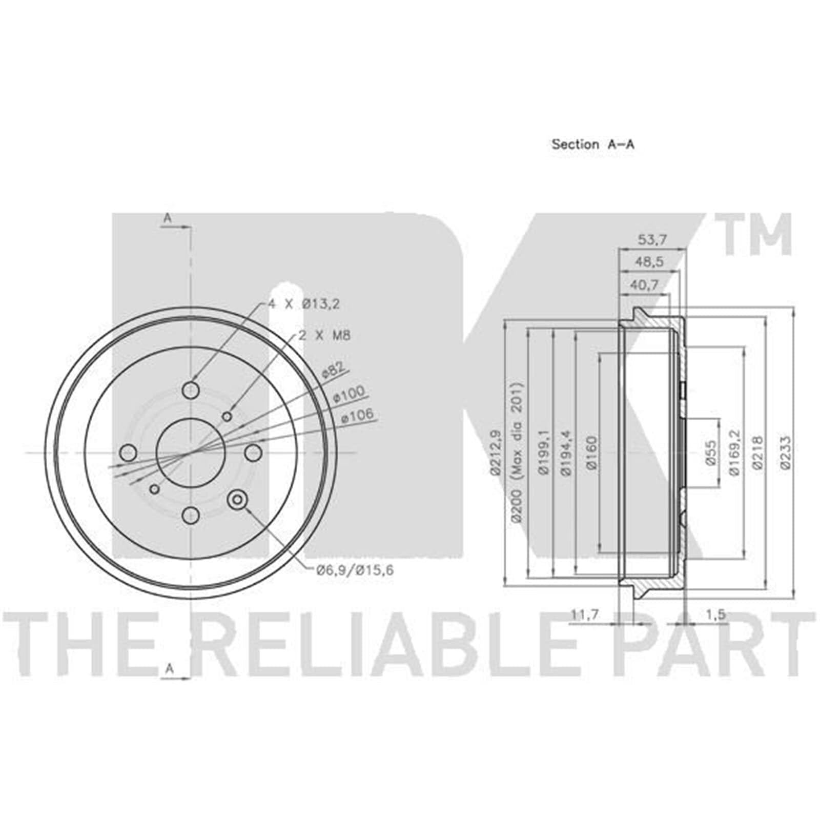 2x NK Ø 200mm Bremstrommeln hinten | 2x 251911 Kompatibel mit 107 (pm_, PN_),108,Aygo (_B1_),Aygo (_B4_),Aygo Kasten/schrägheck (_B1_),C1 (pm_, PN_),C1 II (pa_,